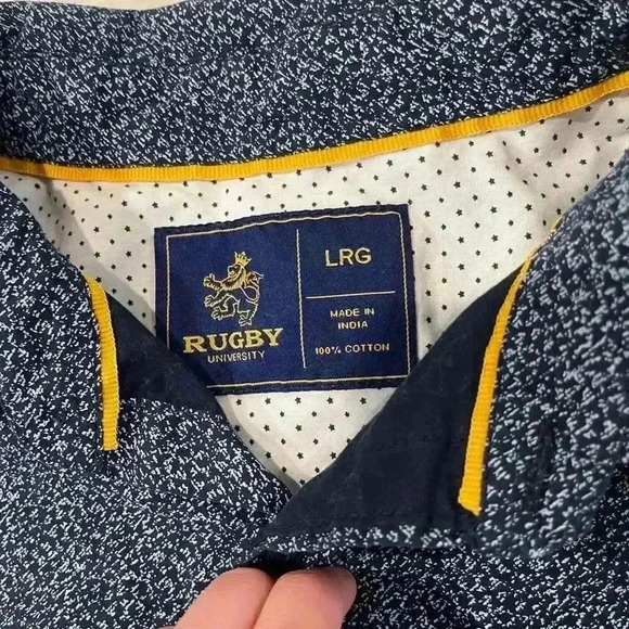 Rugby University Short Sleeve Button Down Shirt Cotton Blue/White Men's Large - Picture 3 of 5